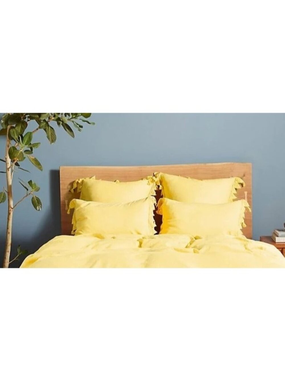 Anthropologie Lime Yellow Scalloped Crochet Pair King Shams Linen Cotton